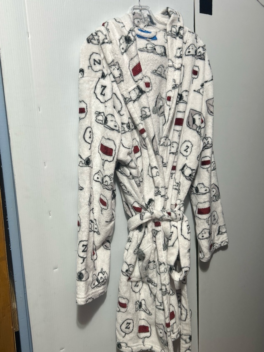 Berkshire White Plush Kids Robe with Red Accent Sleepy Bear Print